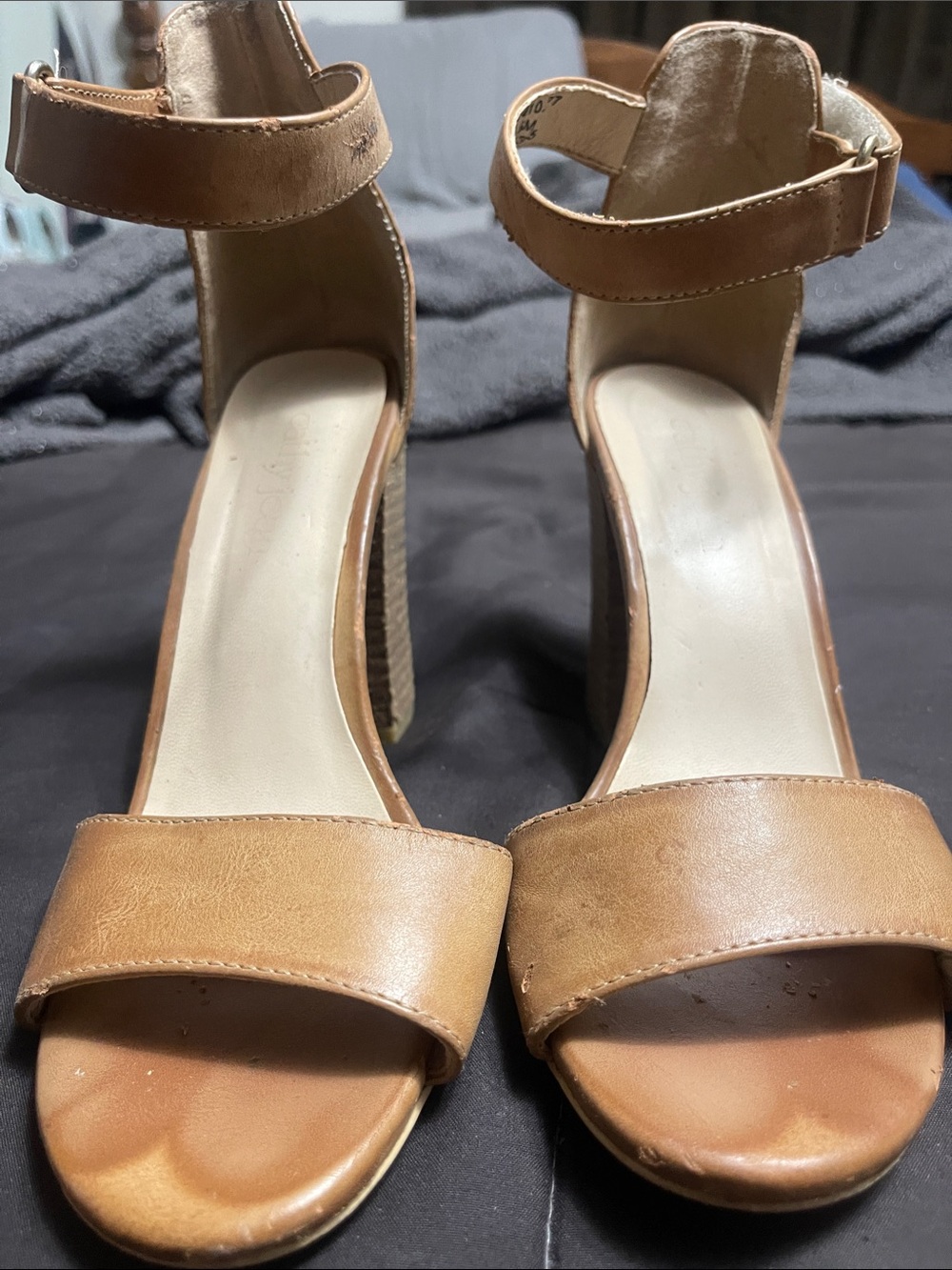 Tan Ankle-Strap Block Heel Sandals